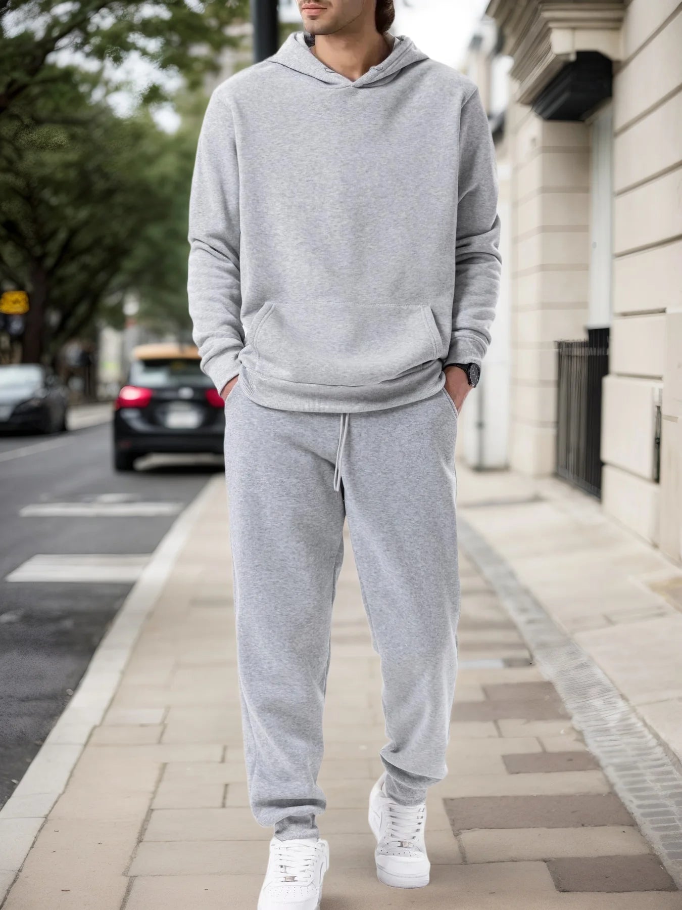 Men's Solid Hoodie & Jogging Pants Outdoor Tracksuit – Casual 2-Piece Sportswear