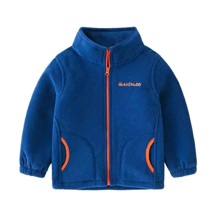 Kids Hooded Double Fleece Zip Jacket – Windproof Warm Coat Ages 2–14