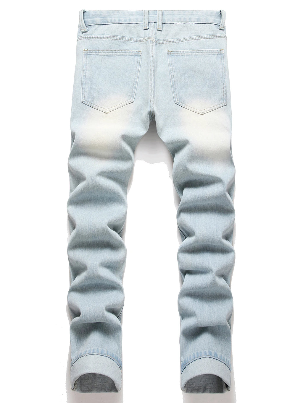 Men's Vintage Light Blue Jeans Straight Loose Fit Distressed Cat Whisker Denim Pants Casual Streetwear High Quality Stretch 28-4