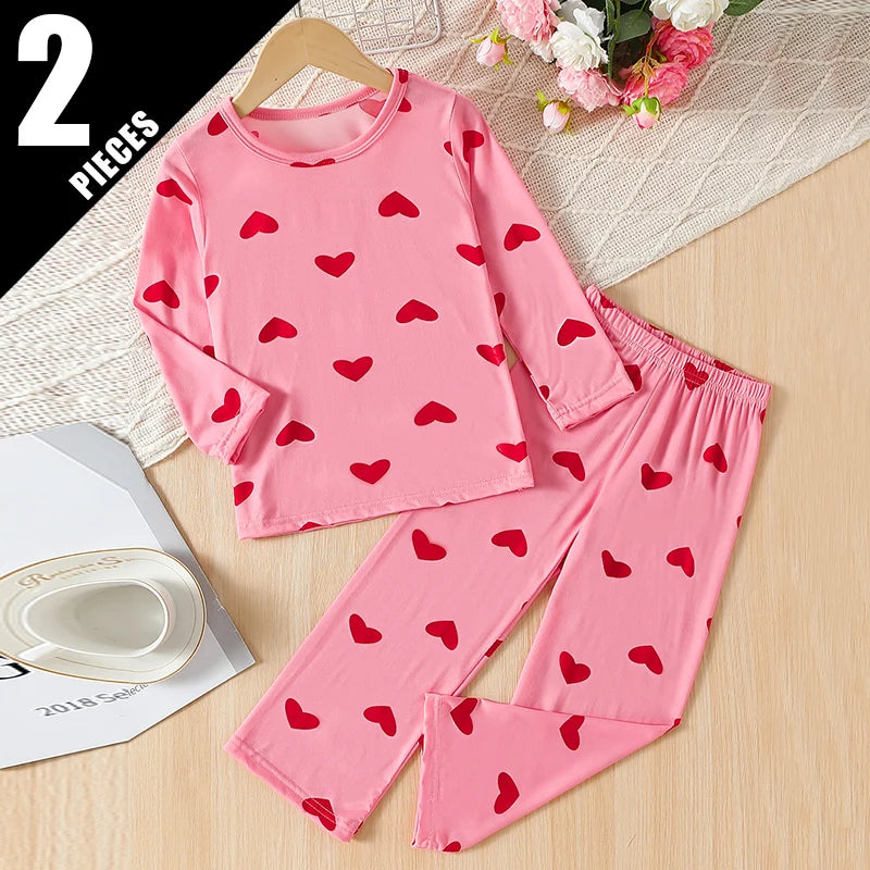 Kids Cute Print Long Sleeve & Pants Home Set – Cozy 2-Piece Autumn Outfit
