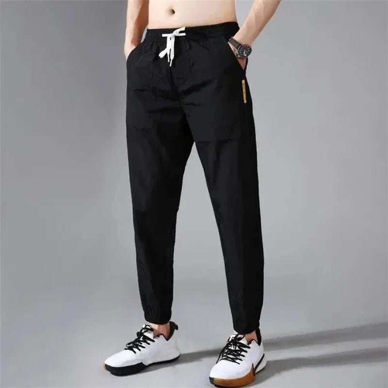 Men Pants Sports Outdoor Casual Trousers Solid Color Elastic Waist Lightweight Comfortable Male Long Pants Plus Size