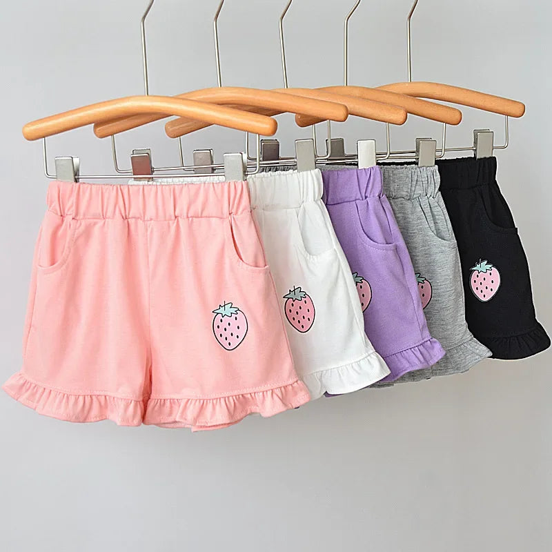 Kids Shorts Strawberry Printed Lace Baby Shorts Toddler Summer Clothes for Girls 2 To 7 Years Kids Shorts