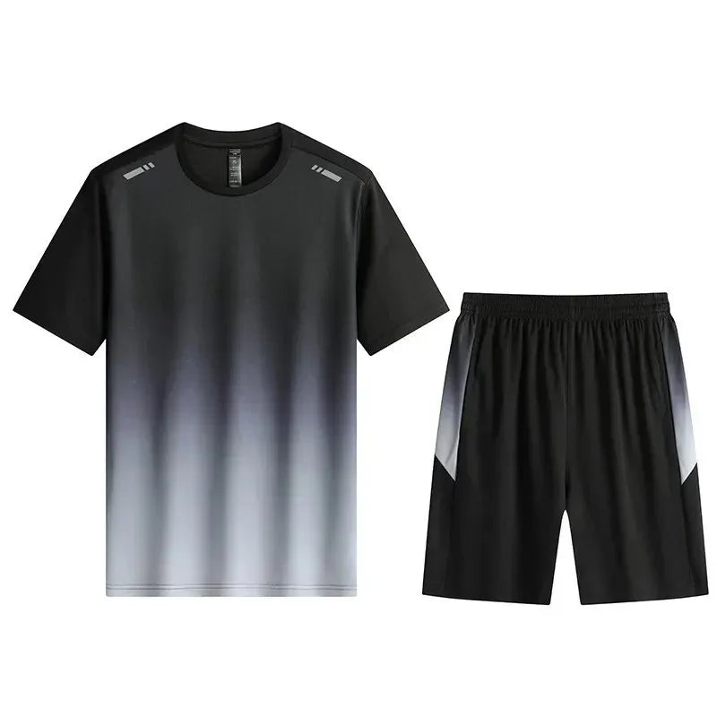 Men's sports and leisure short sleeved shorts set, men's leisure sports running fitness T-shirt shorts for teenagers