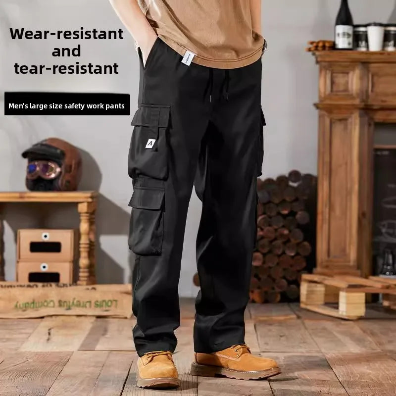 Men's Workwear Pants Large Size Casual Loose Fit Trousers for Construction Wear Summer Wearable Durable Cuffed Pants