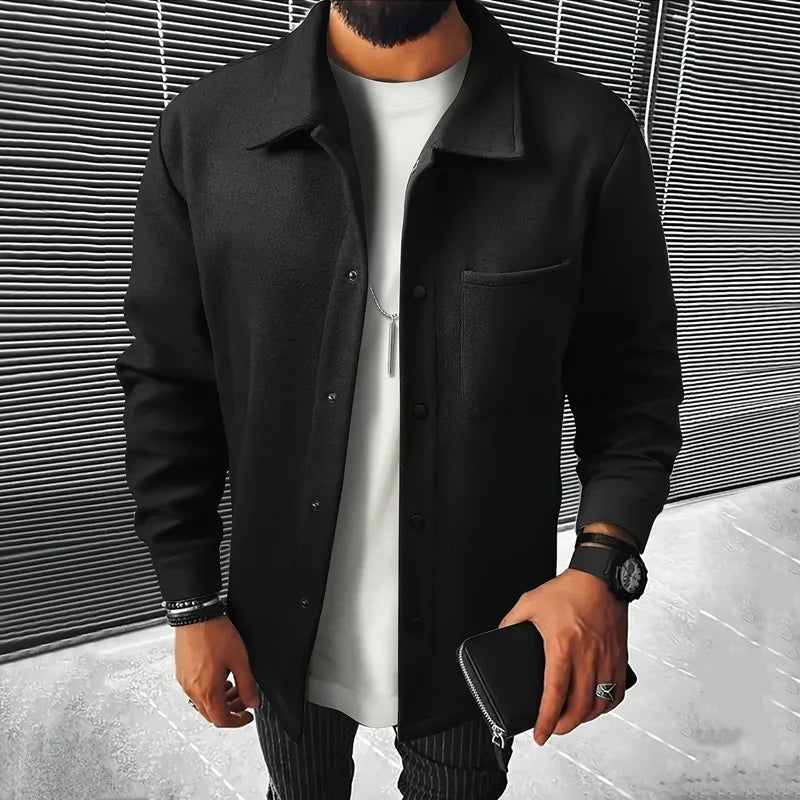 Men's Polyester Brushed Lapel Zipper Jacket – Business Casual Office Coat