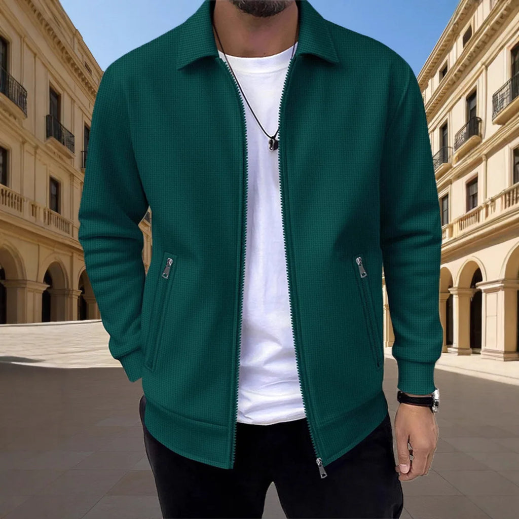 Men's Slim Waffle Texture Zipper Cardigan – Casual Spring Autumn Fashion Top