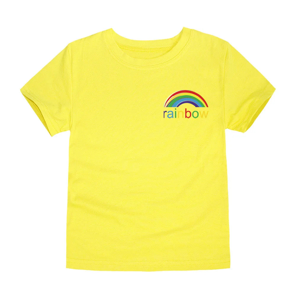 Girls Rainbow Cartoon Cotton T-Shirt – Colorful Summer Tee Ages 2–14