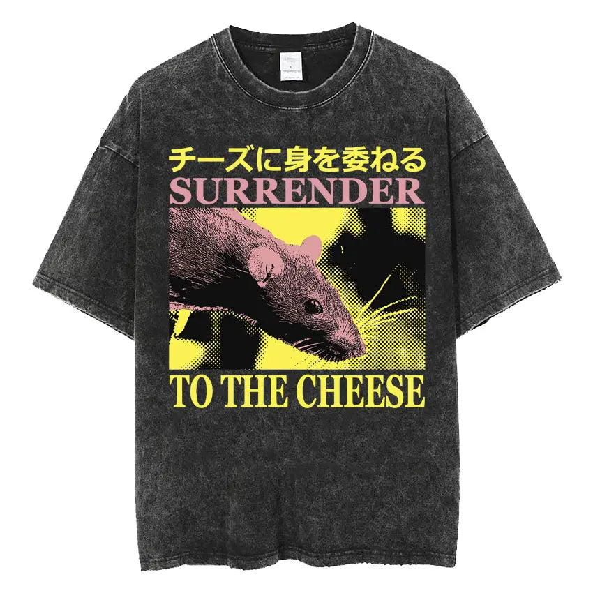 Men's Japanese Frog Retro Washed Oversized T-Shirt – Funny Graphic Streetwear Tee