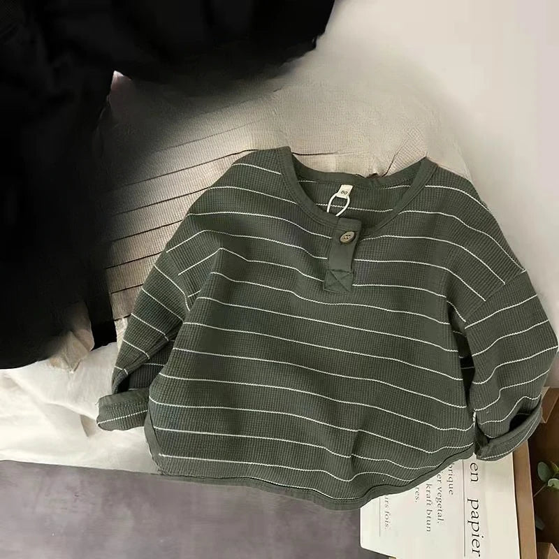 Kids Striped Long Sleeve Casual T-Shirt – Cotton Loose Top for Boys & Girls