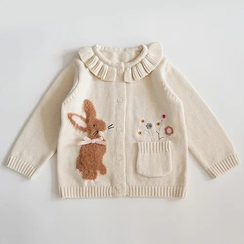 Kids Cartoon Print Knit Cardigan Coat – Casual Long Sleeve Sweater Jacket