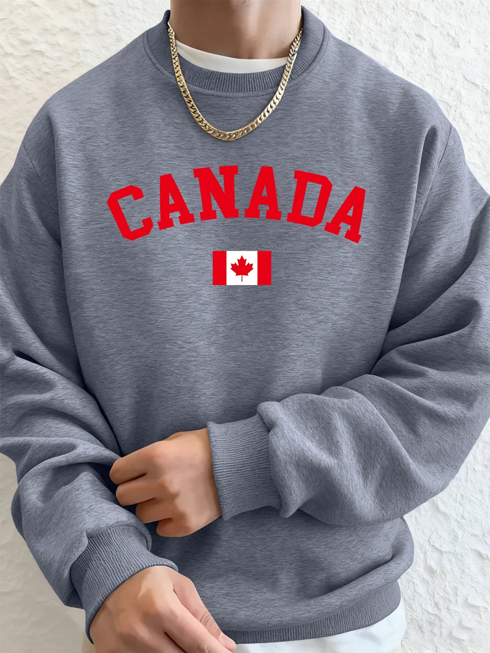 Canada Text With Flag Printing Men'S Hoodies Autumn Loose Sweatshirt Hip Hop Crewneck Fleece Warm Sportswears Street Men Clothes