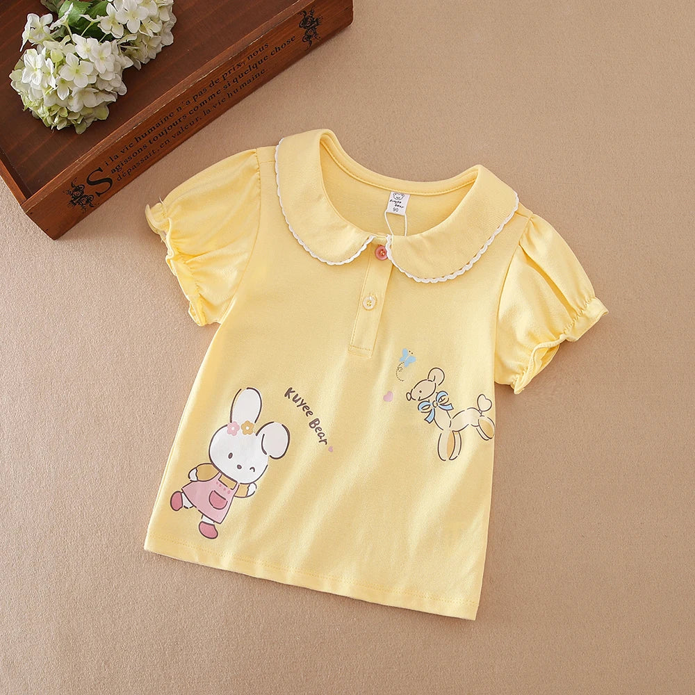 Girls Short Sleeve Cotton Top – Cute Casual Shirt for Ages 2–6