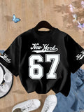 Girls New York Number 67 Print T-Shirt – Pink Cotton Short Sleeve Top