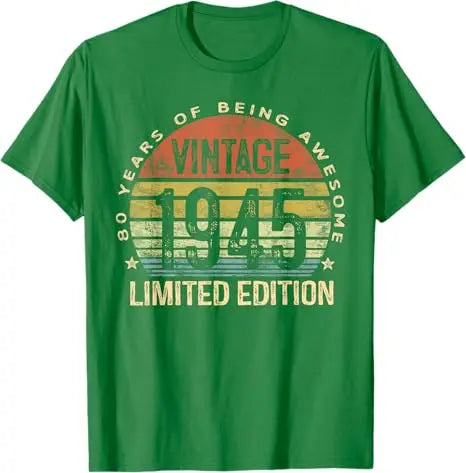 Vintage 1945 Limited Edition 80-Year-Old Gift 80th Birthday Awesome T-Shirt Grandpa Grandma B-day Present Fashion Saying Tee Top