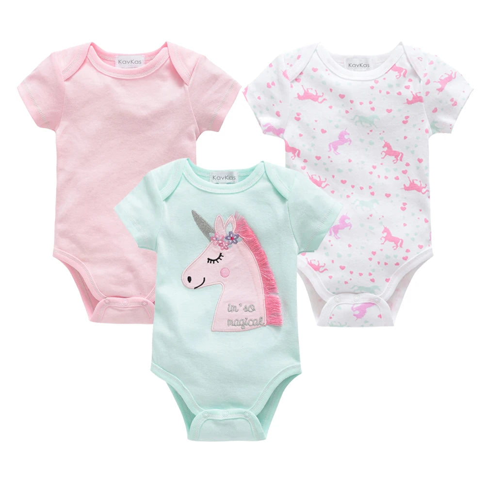 Baby Girls Cotton Short Sleeve Bodysuit – Newborn Onesie 3–6 Pack