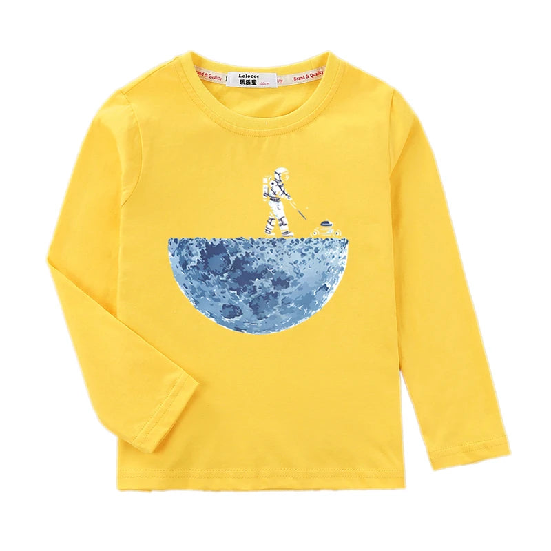 Boys Astronaut Print Long Sleeve T-Shirt – Fun Space Cotton Kids Top