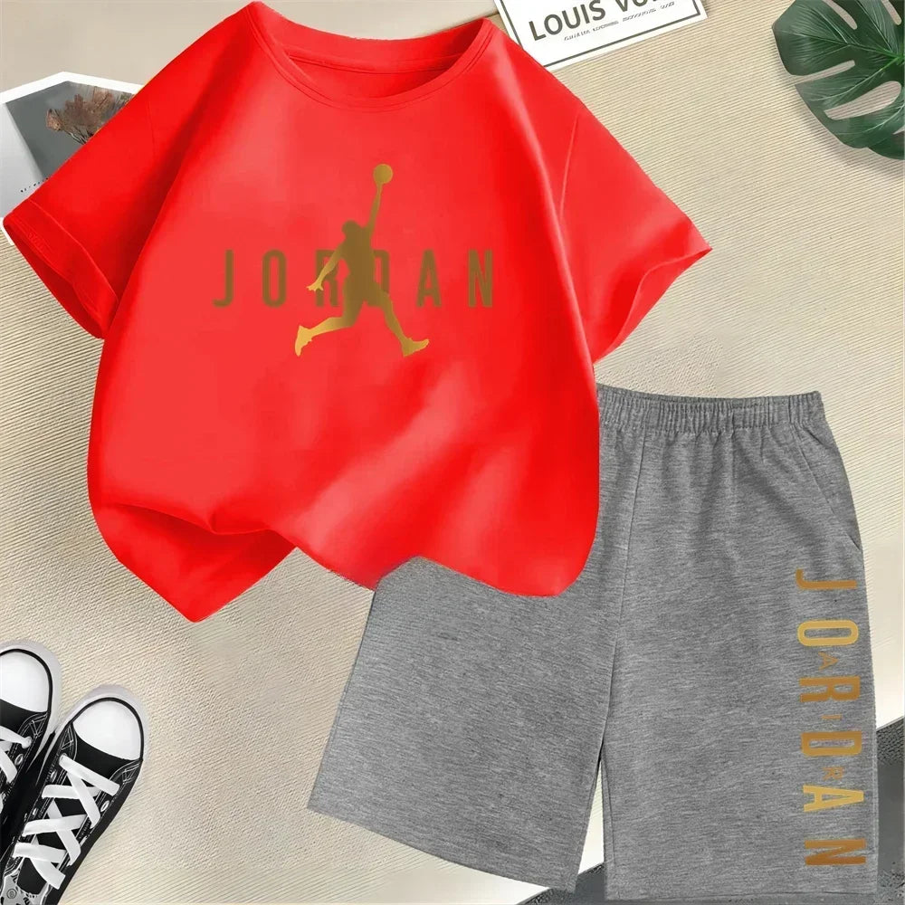 Summer Short Sleeve Children Set Slam Dunk Master Pattern Print Sports T-shirt+Shorts 2pcs Set Kids Boys Girls Fashion Tracksuit