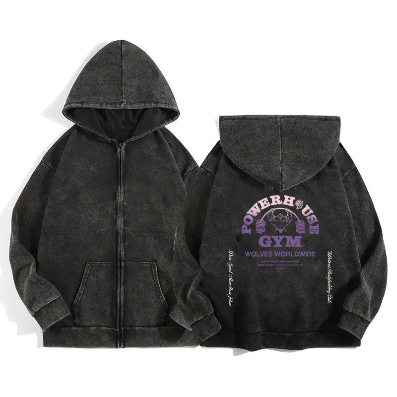 Darc Wolves Gothic Harajuku Zip Hoodie Jacket – Cotton Print Manga Sweatshirt