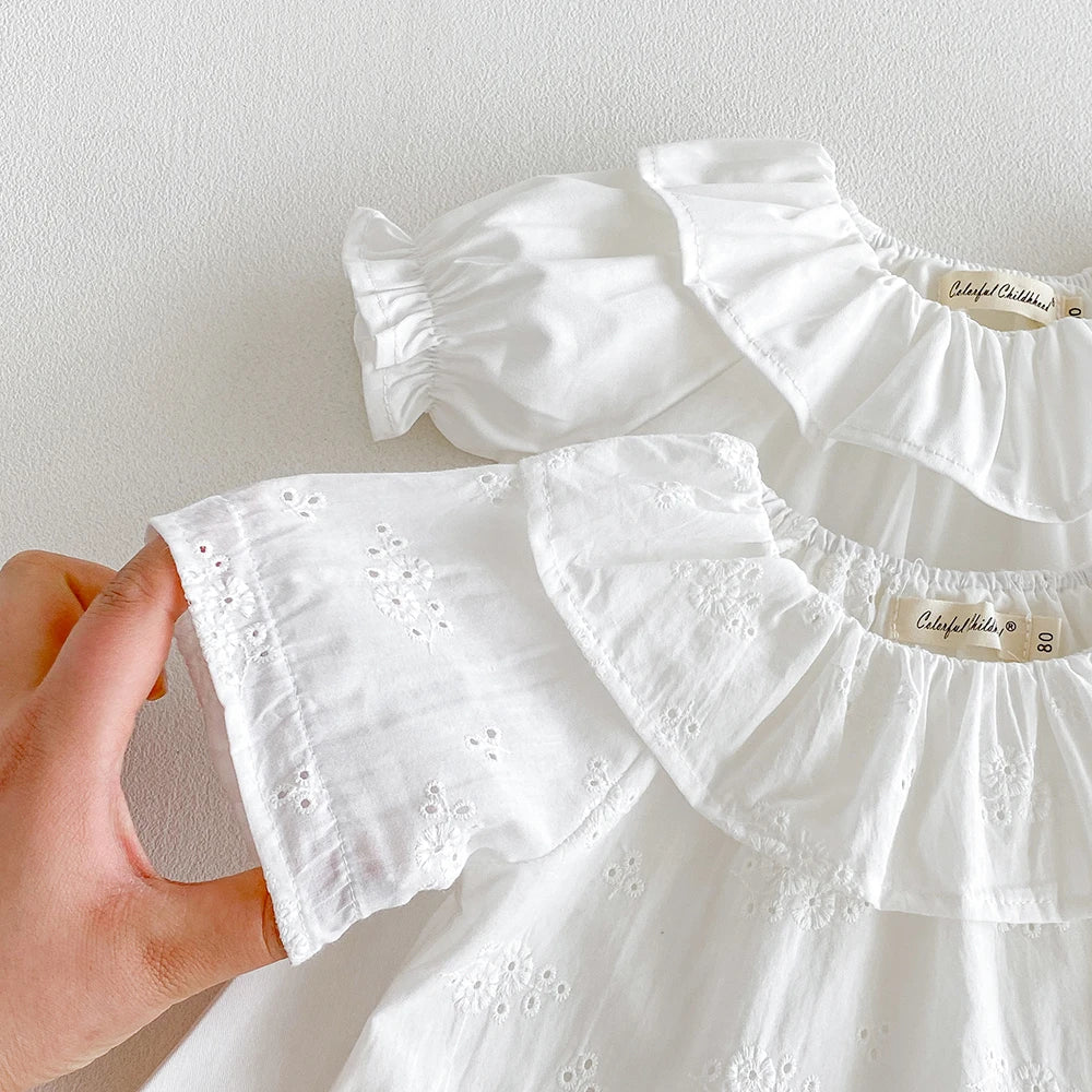 Baby Girl Ruffle Collar Short Sleeve Blouse – Breathable Cotton Summer Top