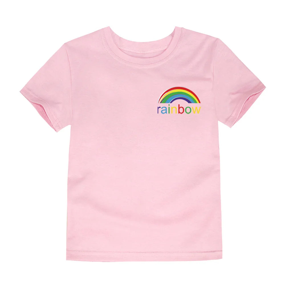 Girls Rainbow Cartoon Cotton T-Shirt – Colorful Summer Tee Ages 2–14