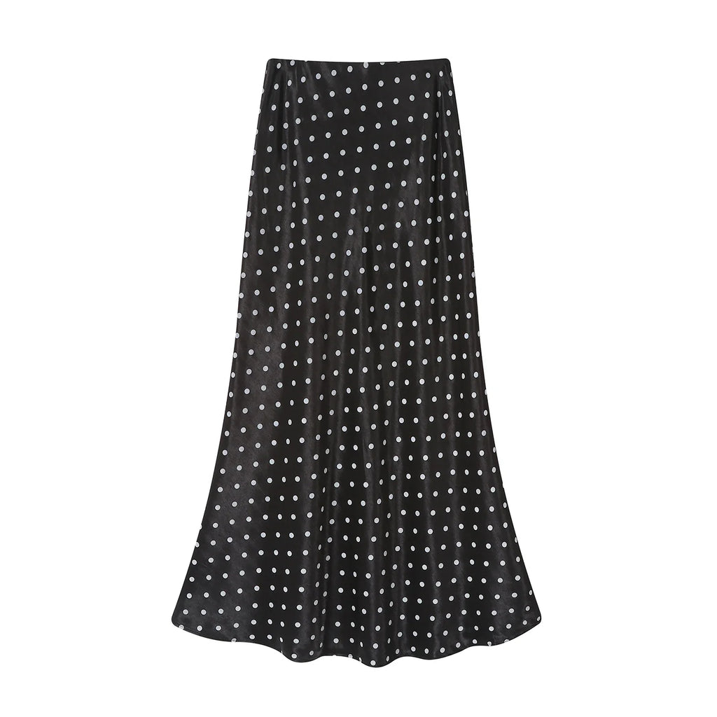 Seoulish Vintage Polka Dot Satin Mermaid Skirts for Women 2026 New Spring Summer High Waist Casual Mid Length Women's Skirts