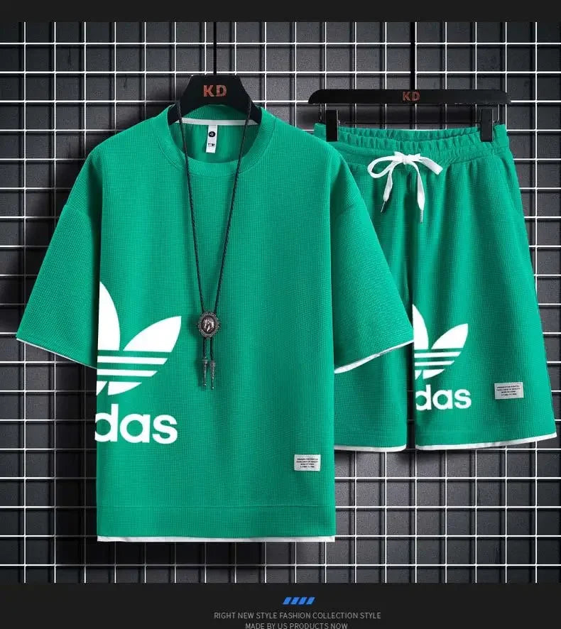 Summer 2025 New Men's pullover sportswear Set, fashionable basketball men's casual short-sleeved T-shirt + shorts two-piece set