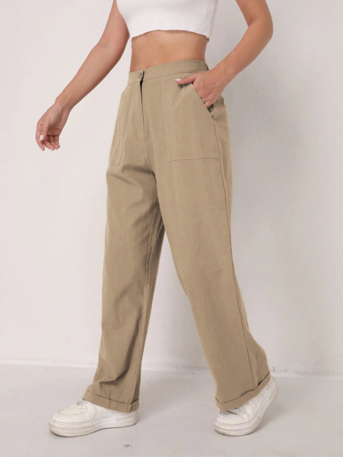 Women's Elegant Linen Wide Leg Slimming Pants – High Waist Drapey Casual Summer Trousers