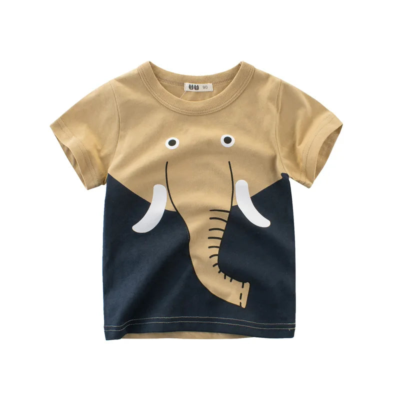 Boys Cartoon Print Short Sleeve T-Shirt – Fun Cotton Kids Tee Ages 2–8