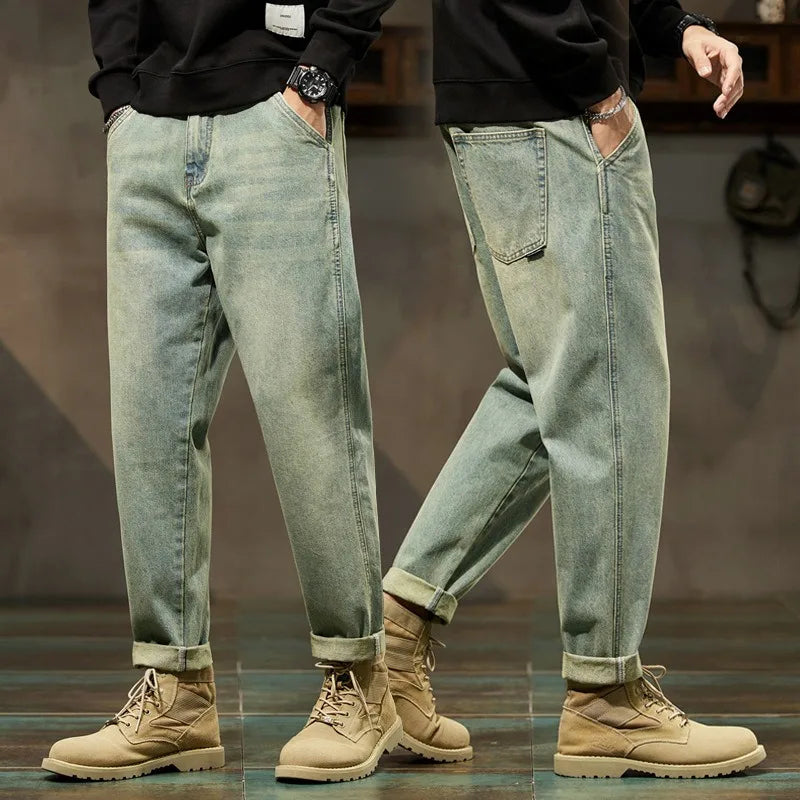 Men's Loose Harem Straight Cargo Denim Jeans – Retro Harajuku Fashion Trousers