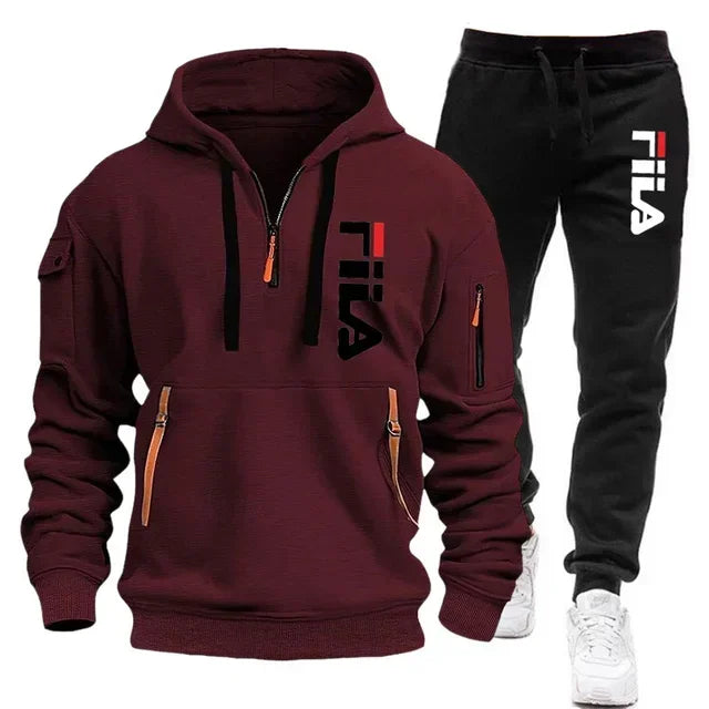 Men's Hooded Pullover & Sports Pants Outdoor Set – Multi-Pocket 2-Piece Tracksuit