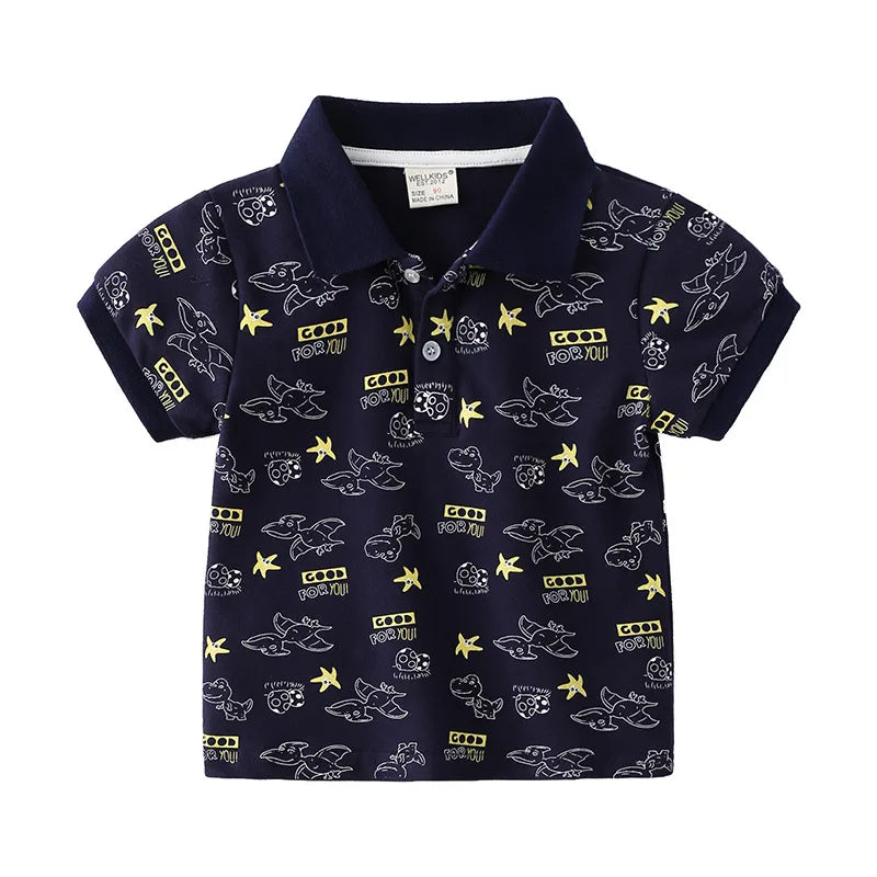 Boys Dinosaur Polo T-Shirt – Soft Breathable Cotton Kids Jersey