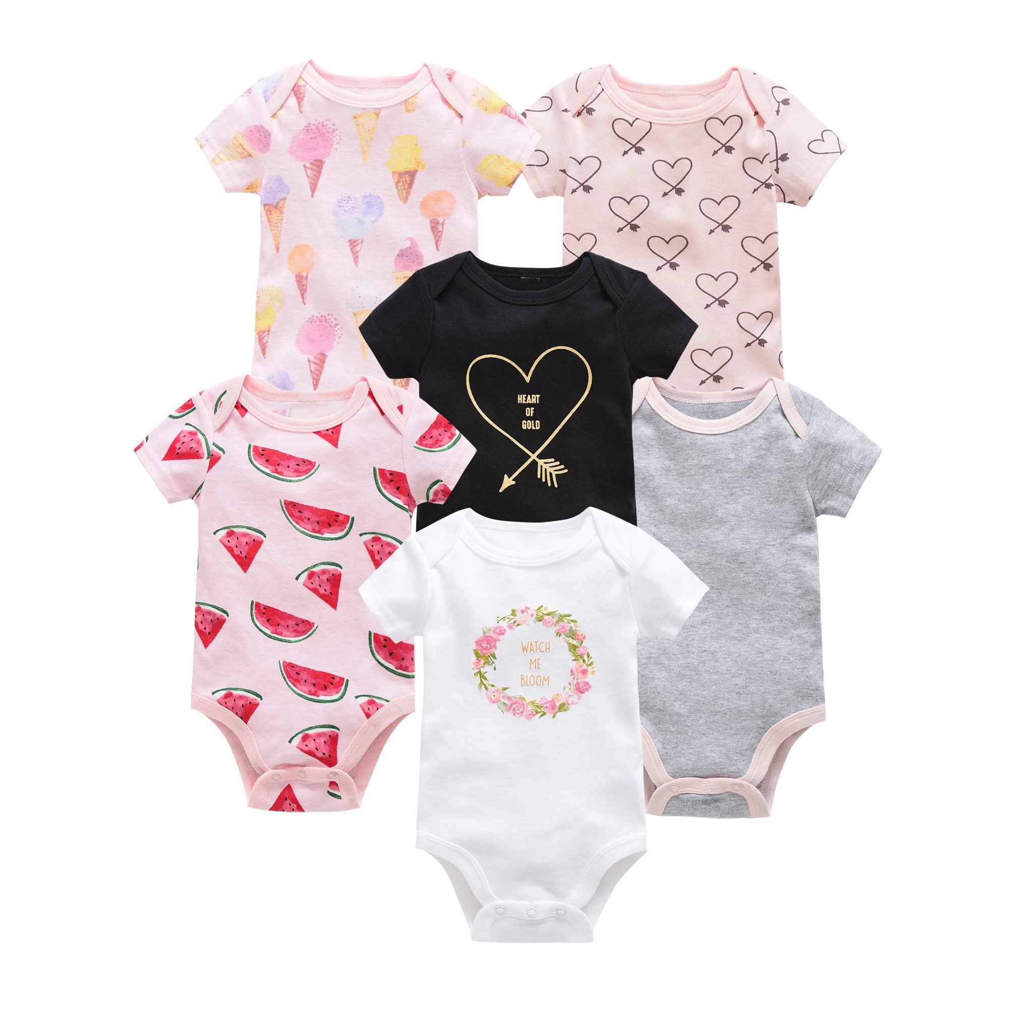 Baby Girls Cotton Short Sleeve Bodysuit – Newborn Onesie 3–6 Pack
