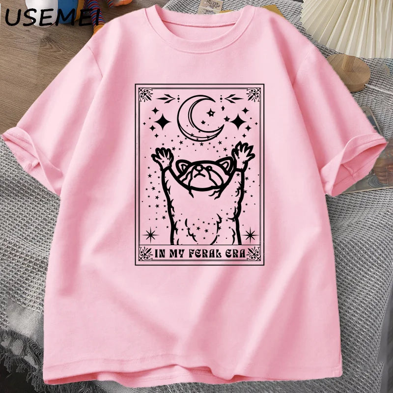 Raccoon T Shirt Mystical Racoon Tshirt Tarot Card Print T-shirt Summer Cotton Short Sleeve Tee Shirt Men Clothes