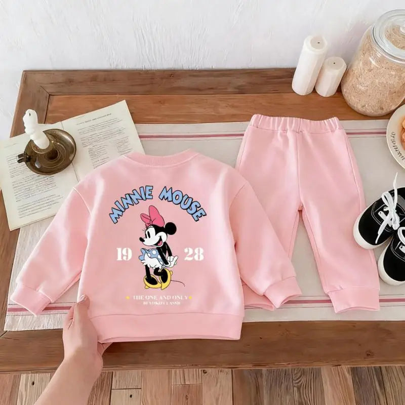 Disney Cartoon Cute Kids Long Sleeved Tracksuit Set Boutique Fashion Children Girl Boy Sweatshirt + Sweatpants Two Piece Suit