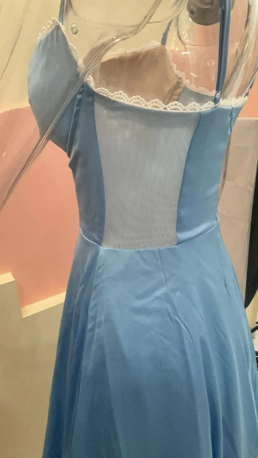 Women's Satin Strapless French Midi Dress – High-End Waist Strap Sexy Elegant Gown