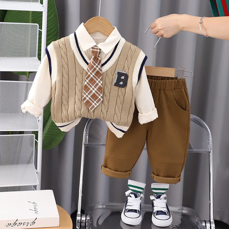 New Spring Autumn Baby Boys Clothes Suit Children Casual Vest Shirt Pants 3Pcs/Set Kids Outfits Toddler Costume Infant Tracksuit