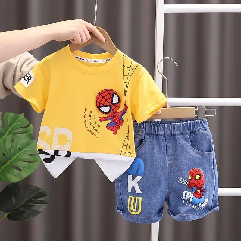 Boys Spiderman Short Sleeve T-Shirt & Jeans Set – Fashion 2-Piece Summer Outfit