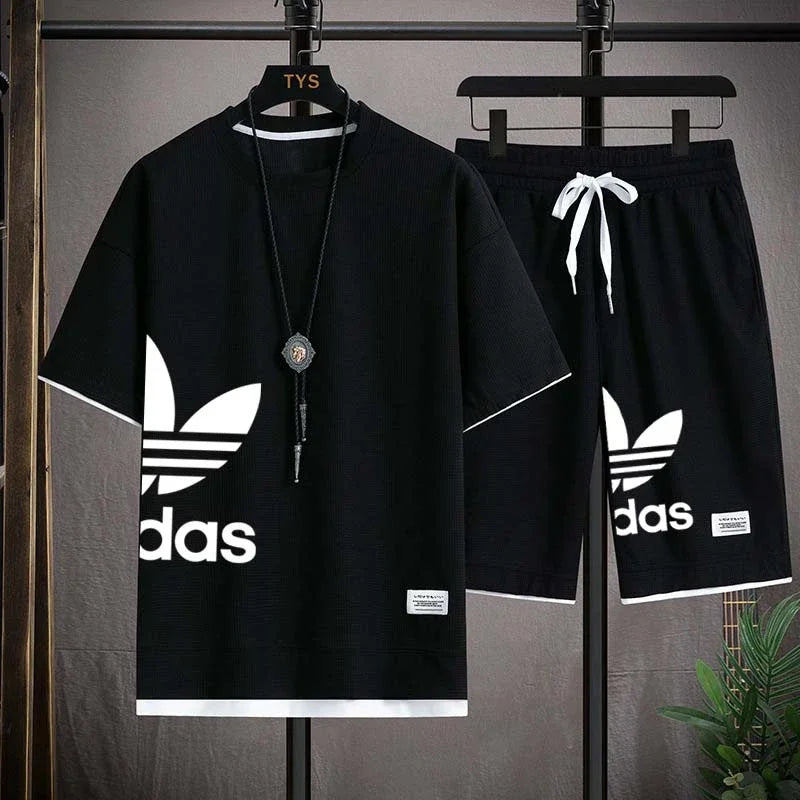 Summer 2025 New Men's pullover sportswear Set, fashionable basketball men's casual short-sleeved T-shirt + shorts two-piece set