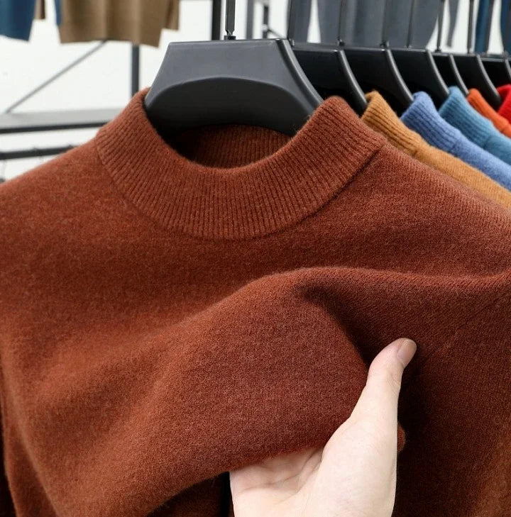 Mens Crew Neck Wool Pullover for Men Clothes Black Sweater Winter Warm Sweater Middle Aged Spring Casual Tops to Father Gift