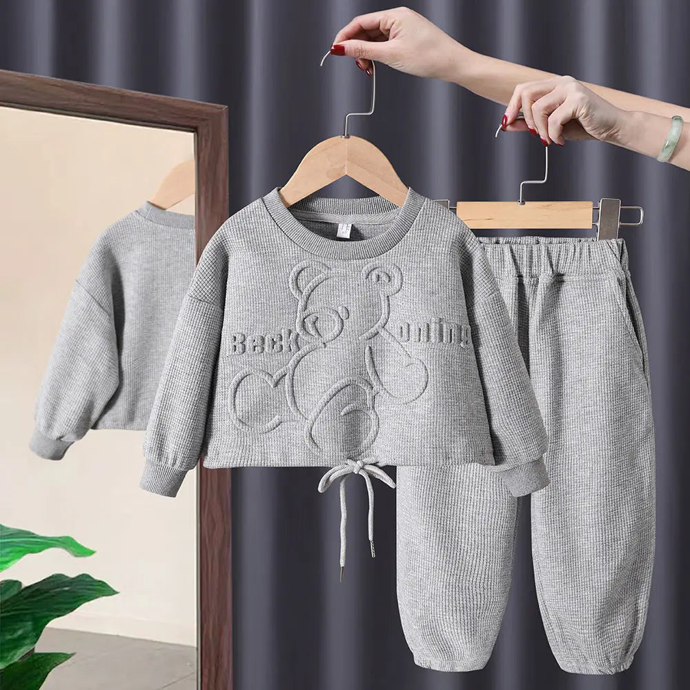 Kids Round Neck Long Sleeve Sweater & Pants Set – Trendy 2-Piece Spring Outfit