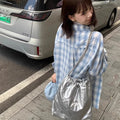 Women's Blue Plaid Cotton Linen Sunscreen Shirt Jacket – Korean Lazy Style Spring Top