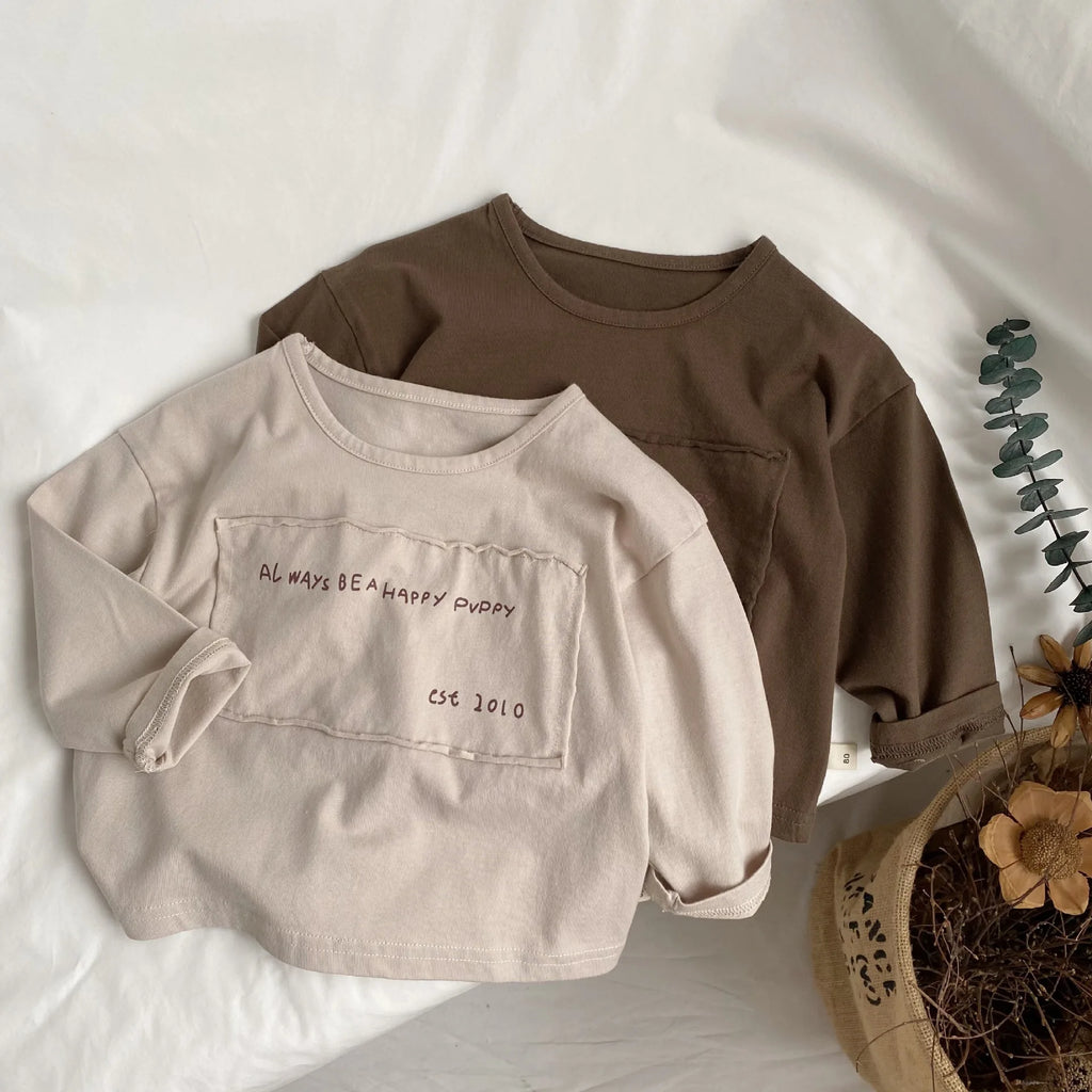 Kids Letter Print Long Sleeve T-Shirt – Casual Cotton Patch Top