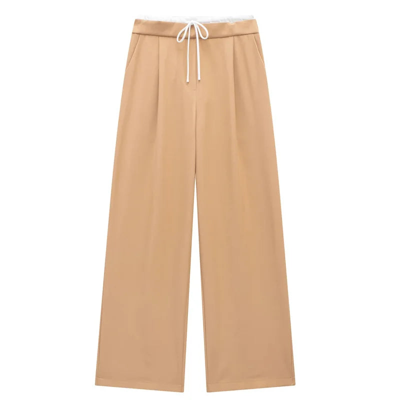 Women's Pleated Baggy Lace-Up Office Pants – Fluid Casual Trousers