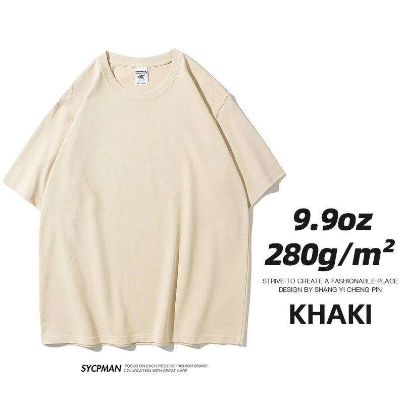 Sypcman Men's Oversized T-Shirt 9.9oz 280 Grams Heavy High Quality Short Sleeve Cotton Tee Solid Color Unisex Streetwear