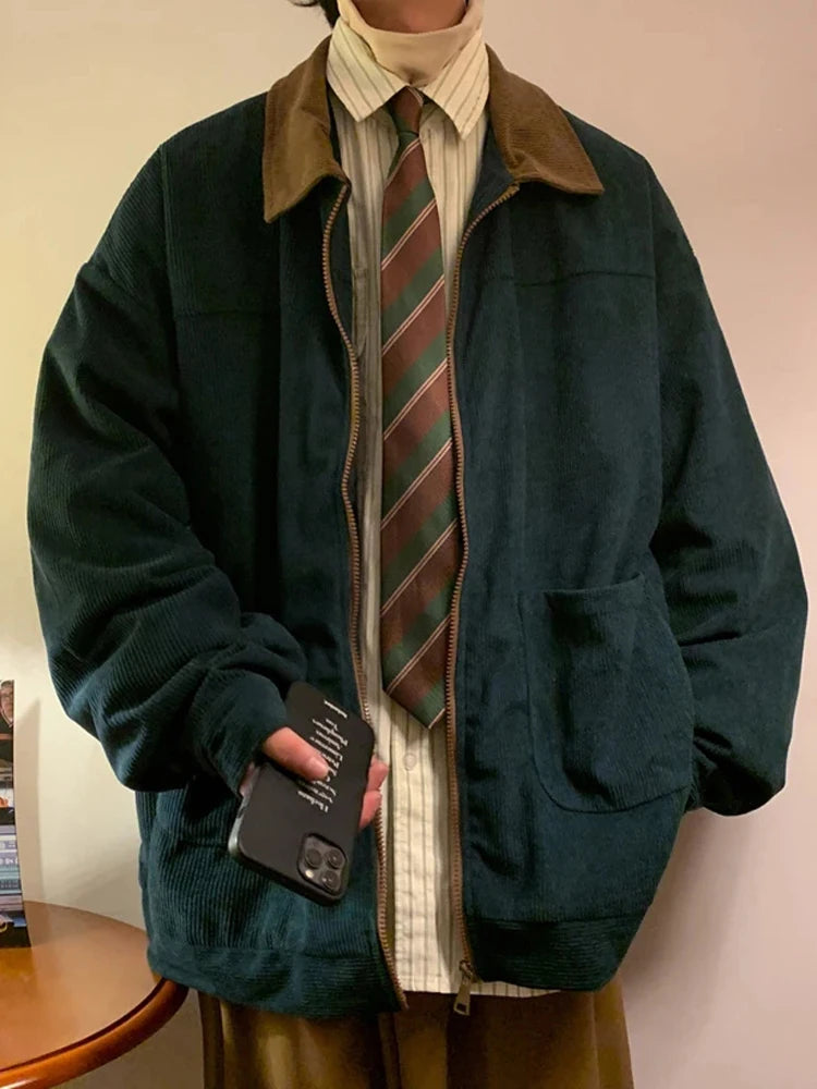 Men's Vintage Bomber Windbreaker Jacket – Loose Cargo Zipper Coat