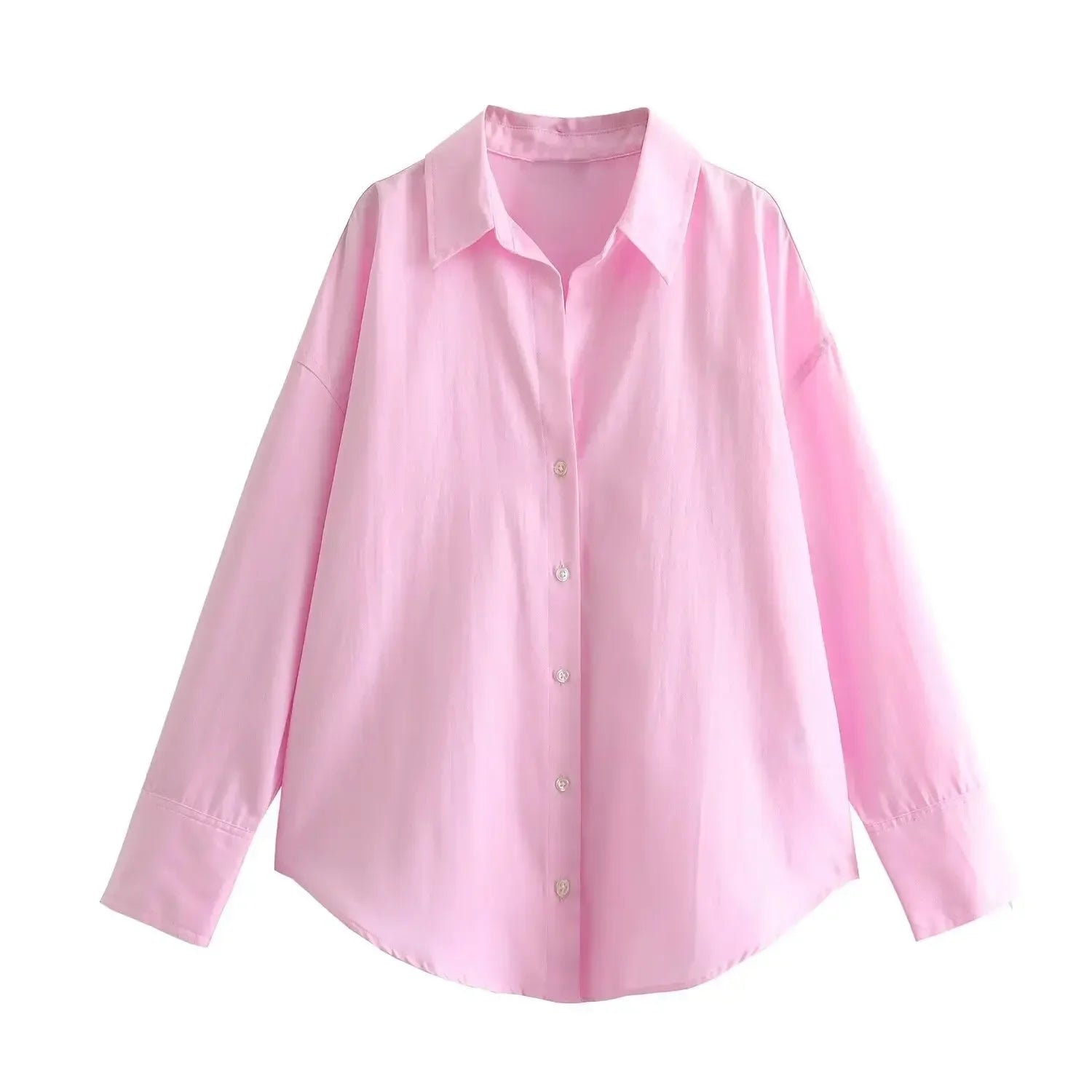 Women's Cotton Oxford Long Sleeve Lapel Blouse – Single-Breasted Street Chic Crop Top