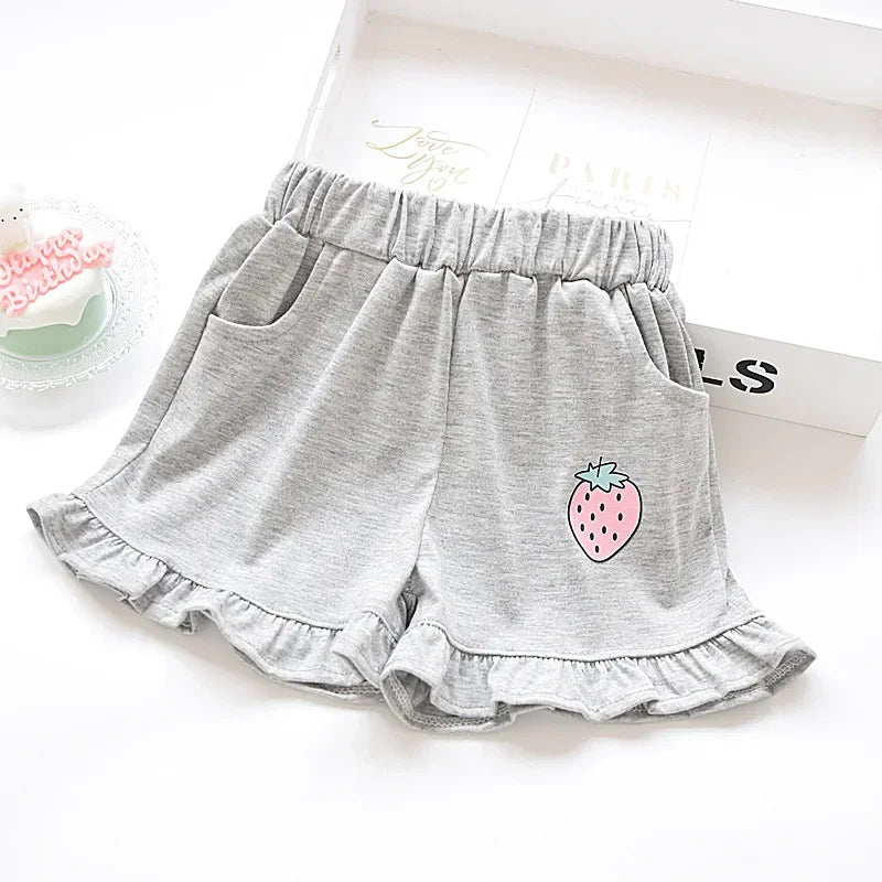 Kids Shorts Strawberry Printed Lace Baby Shorts Toddler Summer Clothes for Girls 2 To 7 Years Kids Shorts
