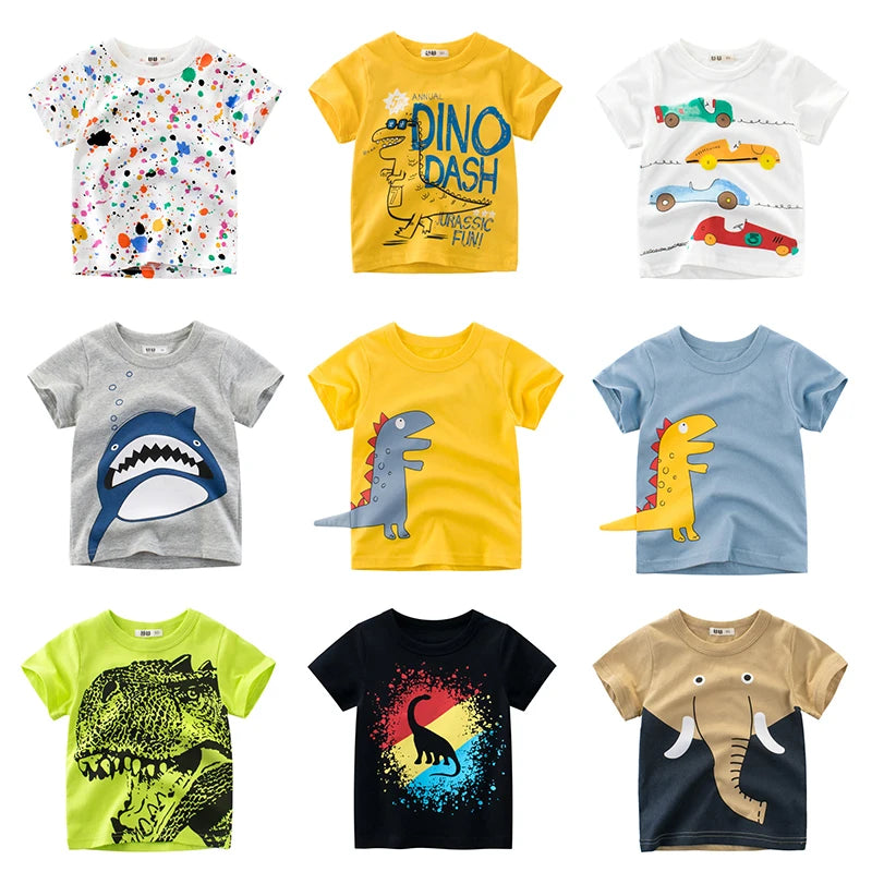 Boys Cartoon Print Short Sleeve T-Shirt – Fun Cotton Kids Tee Ages 2–8