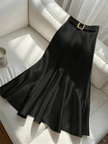 2025 New Women's Premium Design Elegant Satin A-line Half Skirt Pure Colour Belt Halter Skirt Dinner Party Dating