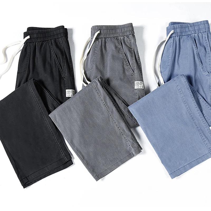 Men's Lyocell Fabric Loose Straight Jeans – Thin Drawstring Elastic Waist Trousers Plus Size